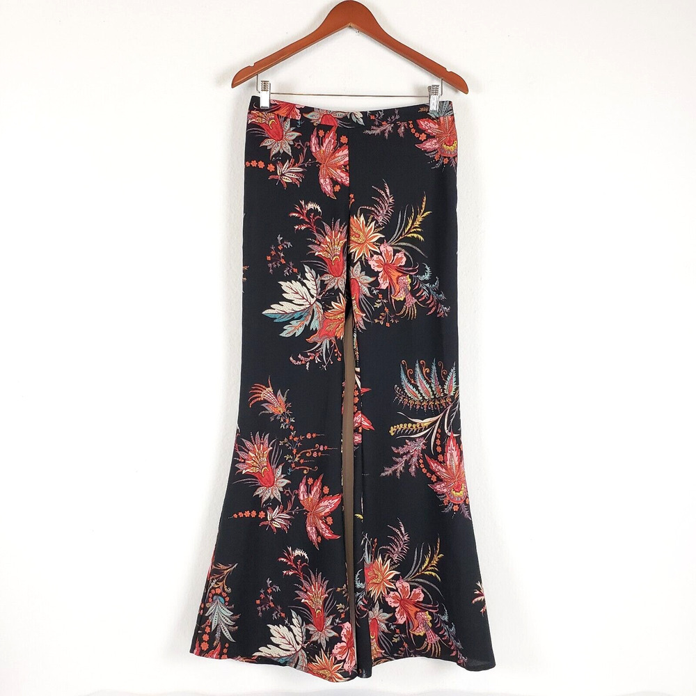 Band of Gypsies SIZE M Black Floral Boho Festival Flat Pants Flare Leg *FLAW
